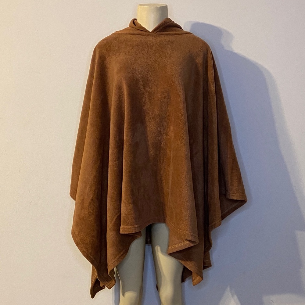 Awesome Wear Brown Hooded Poncho One Size Plus - Picture 3 of 6